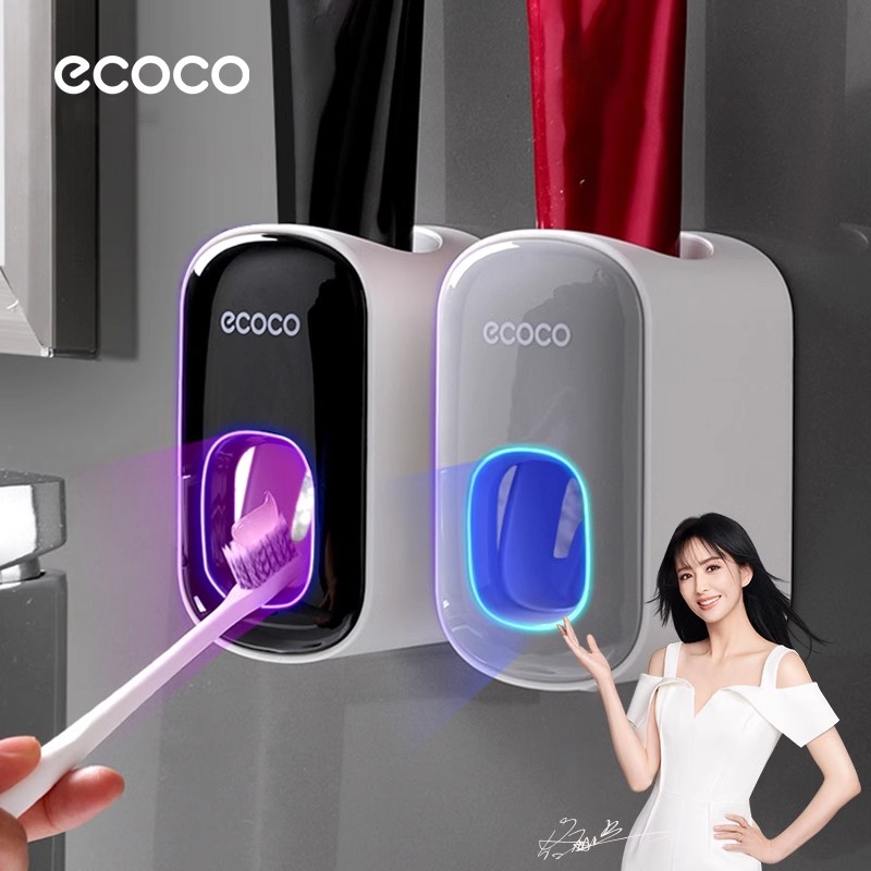 Ecoco Toothbrush Holder Wall Mounted Toothpaste Dispenser Squeezer ...