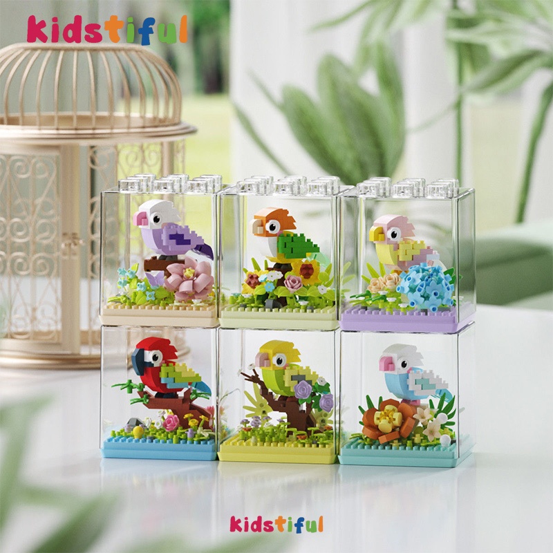 Parrot Pet Building Block Toys Model Transparent Box Decoration DIY ...