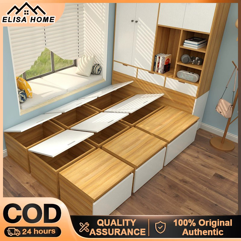(COD)Solid wood bed, tatami bed, combination bed, storage block, floor ... - Bed And Storage Combination