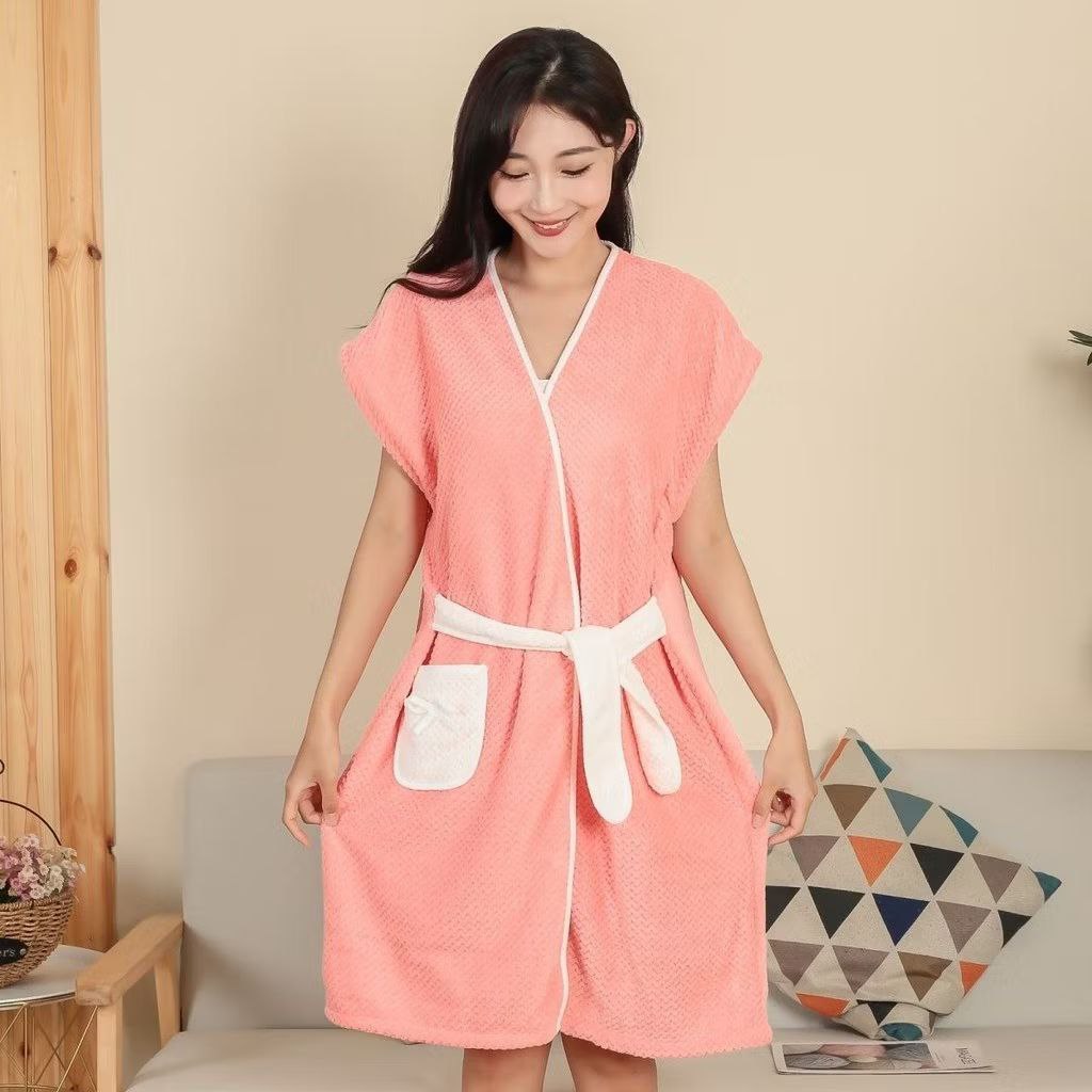 sxxuq Thickened absorbent coral velvet bath robe for adults, disposable ...