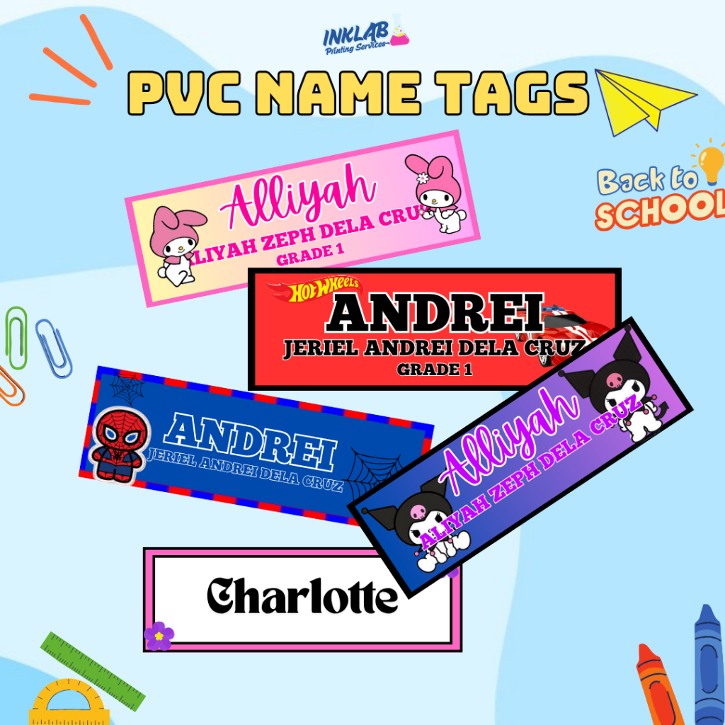 Customized PVC Name Tag for Boys and Girls - 210 mm x 70 mm | Shopee ...