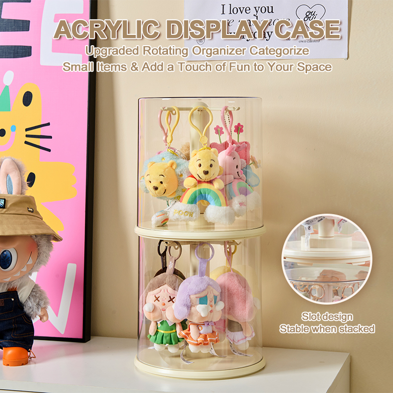 360° Rotating Labubu Plush Toys Transparent Acrylic Display Case Rack ...