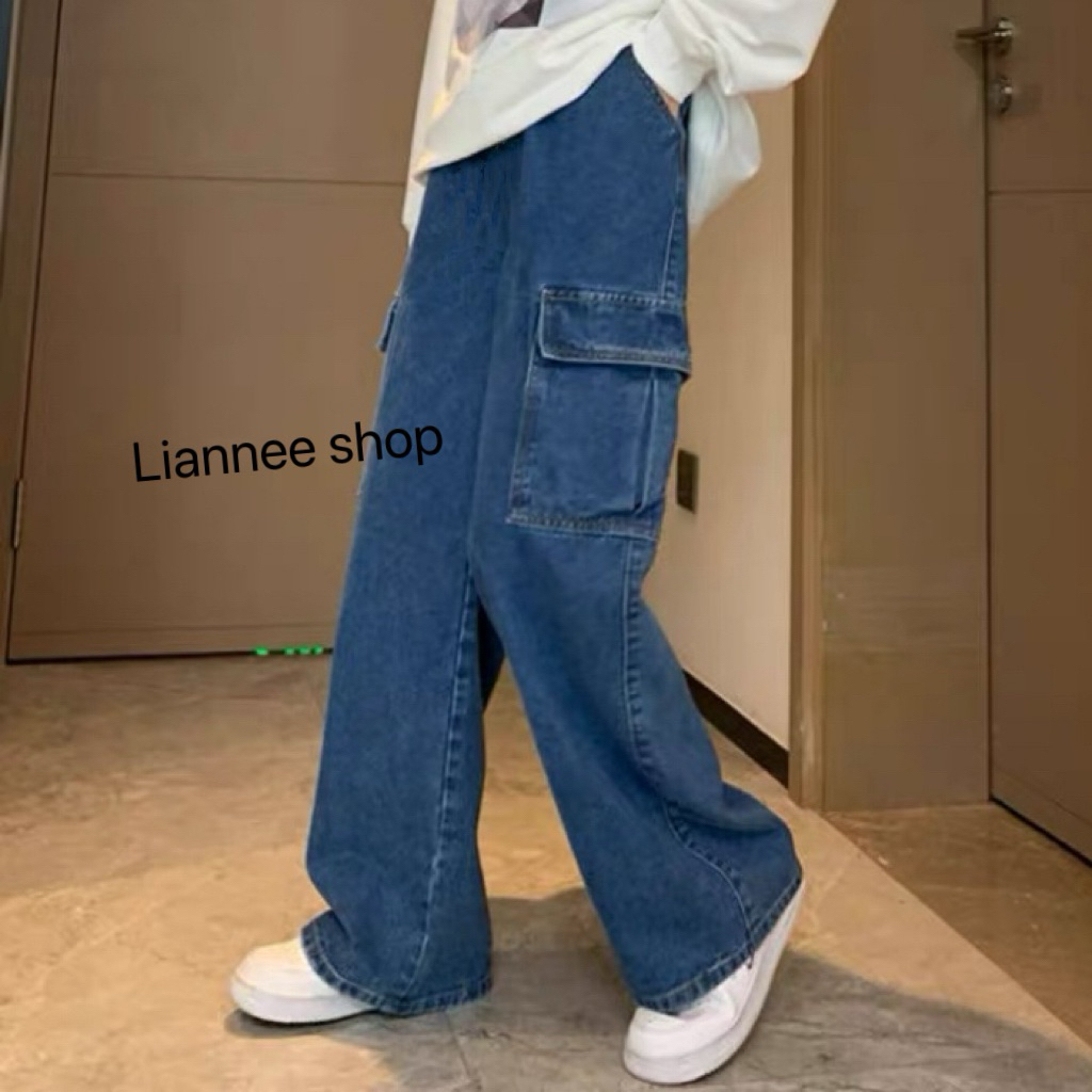 Six Packet Baggy pants dark blue denim wide leg packet pants for kids ...