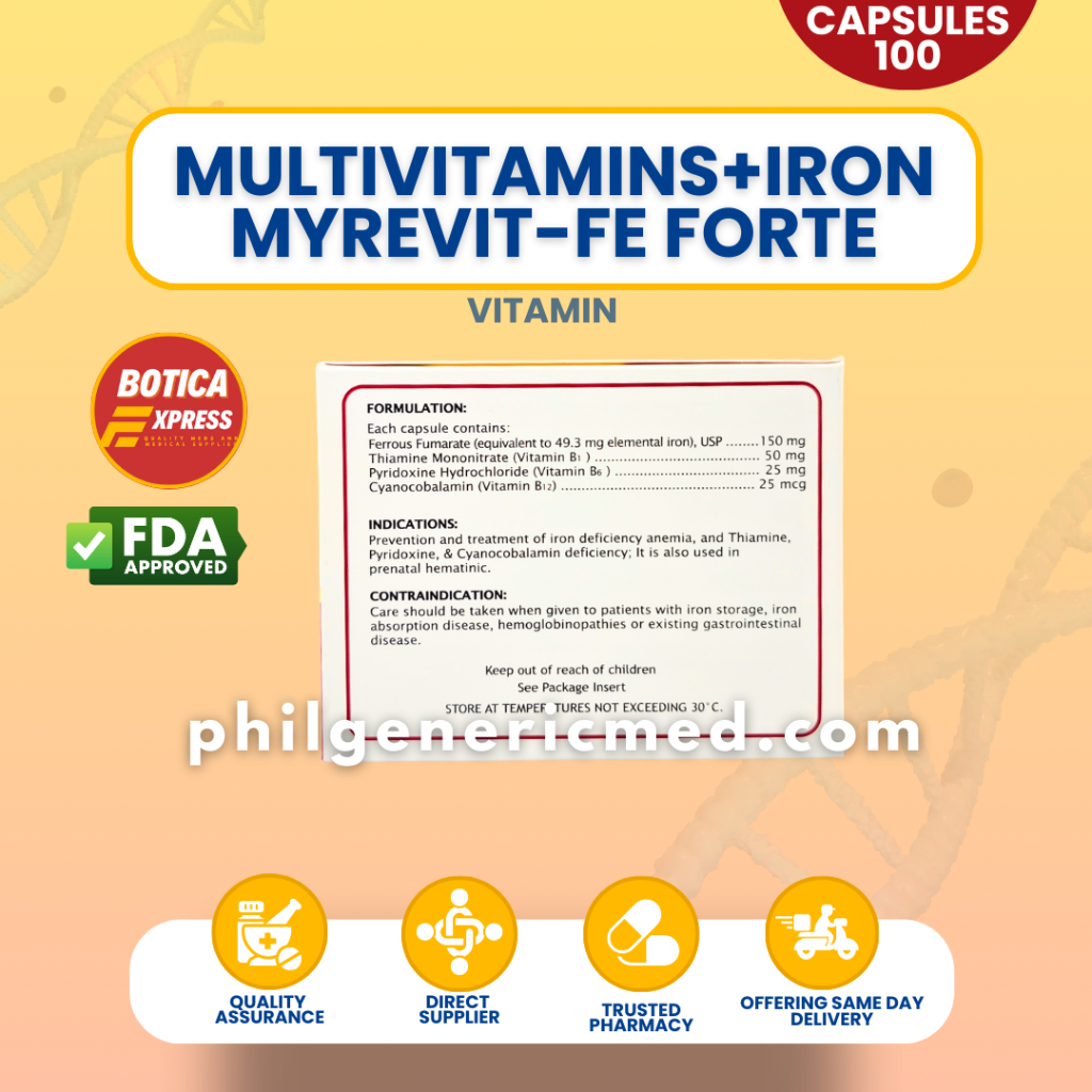 Multivitamins+iron MYREVIT- Fe FORTE (100 Capsules) EXP:07/2027 ...