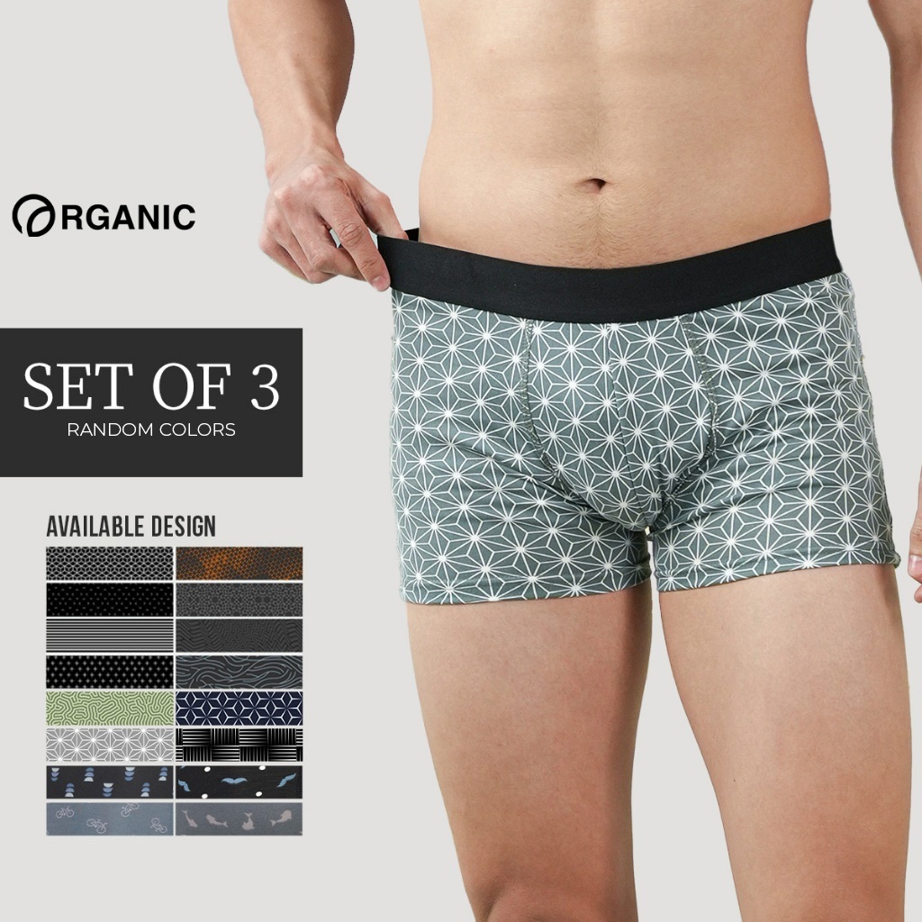 Organic Printed Boxer Briefs men Short Set of 3 Random Colors Mens ...