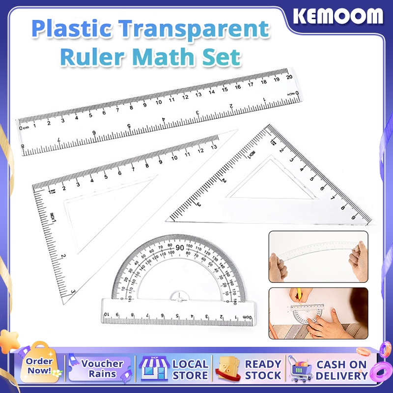 Plastic Transparent Ruler 4 Pcs Set Includes Protractor Triangle Rulers ...