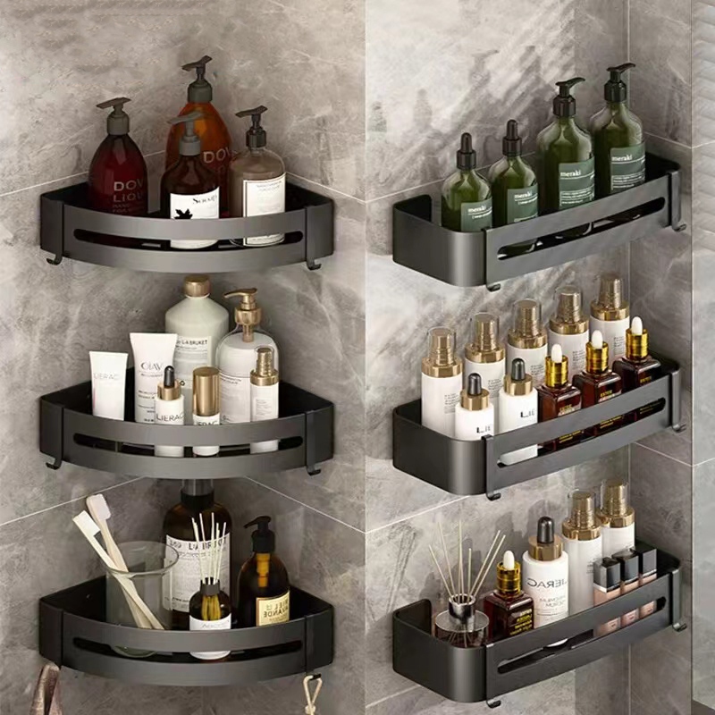 Black wall mounted Storage toiletries bathroom organizer Shower gel ...