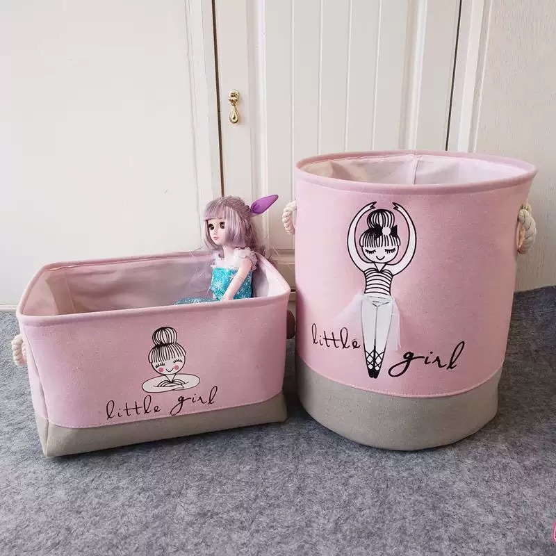 Pink Canvas Collapsible Storage Basket Girls Kids Toys Clothes Stuff ...
