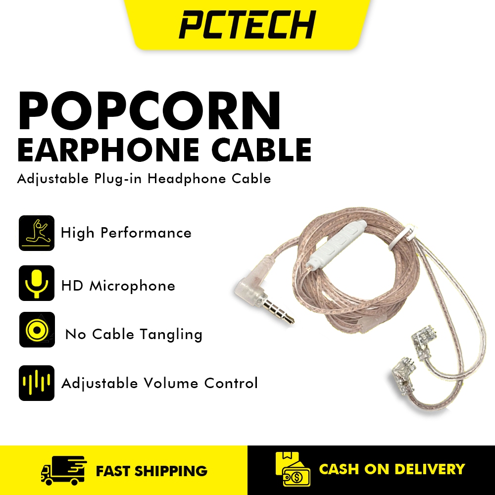 Popcorn IEM Upgraded EAR-HOOKS 2 Pin 0.75mm Connector 3.5mm and Type-C ...