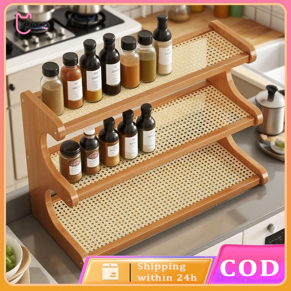 Bamboo Desktop Kitchen Storage Rack Simple Seasoning Rack Multi Layer ...