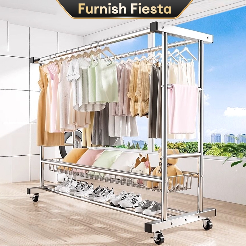 180CM Sampayan Stainless Drying Rack Heavy Duty Clothes Rack Removable ...