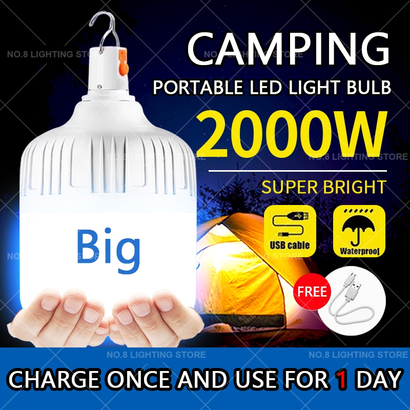 5000W Rechargeable LED Emergency Bulb 3 Modes USB 8 Hours Outdoor ...