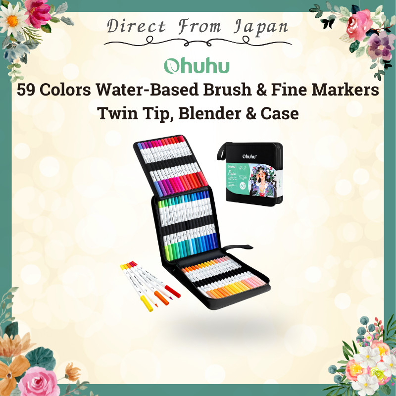 Ohuhu Brush & Fine Tip Markers 60 Set – Water-Based, 59 Colors ...