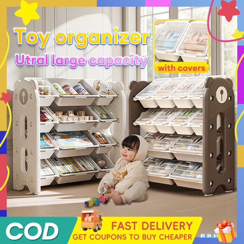 【Warranty】Toy Organizer Storage Rack With Cover Large Capacity Playroom ...