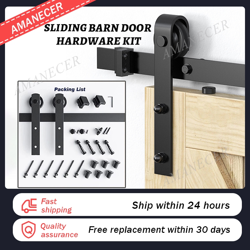 4.9FT/6FT/6.6FT/8FT Sliding Barn Door Hardware Kit Carbon Steel Rustic ...