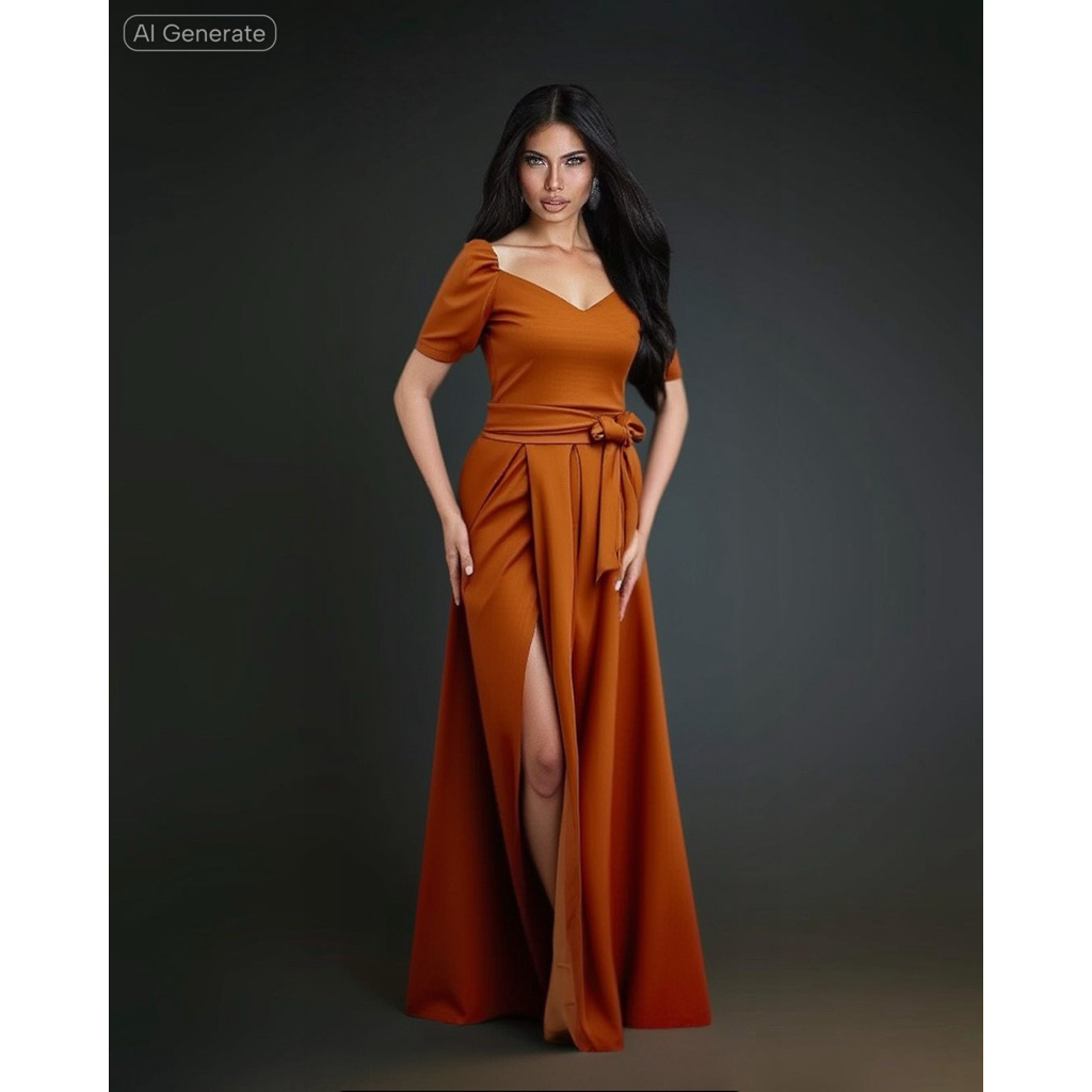 CARAMEL OCCASSIONS FILIPINIANA GOWNS with Slit Bridesmaid