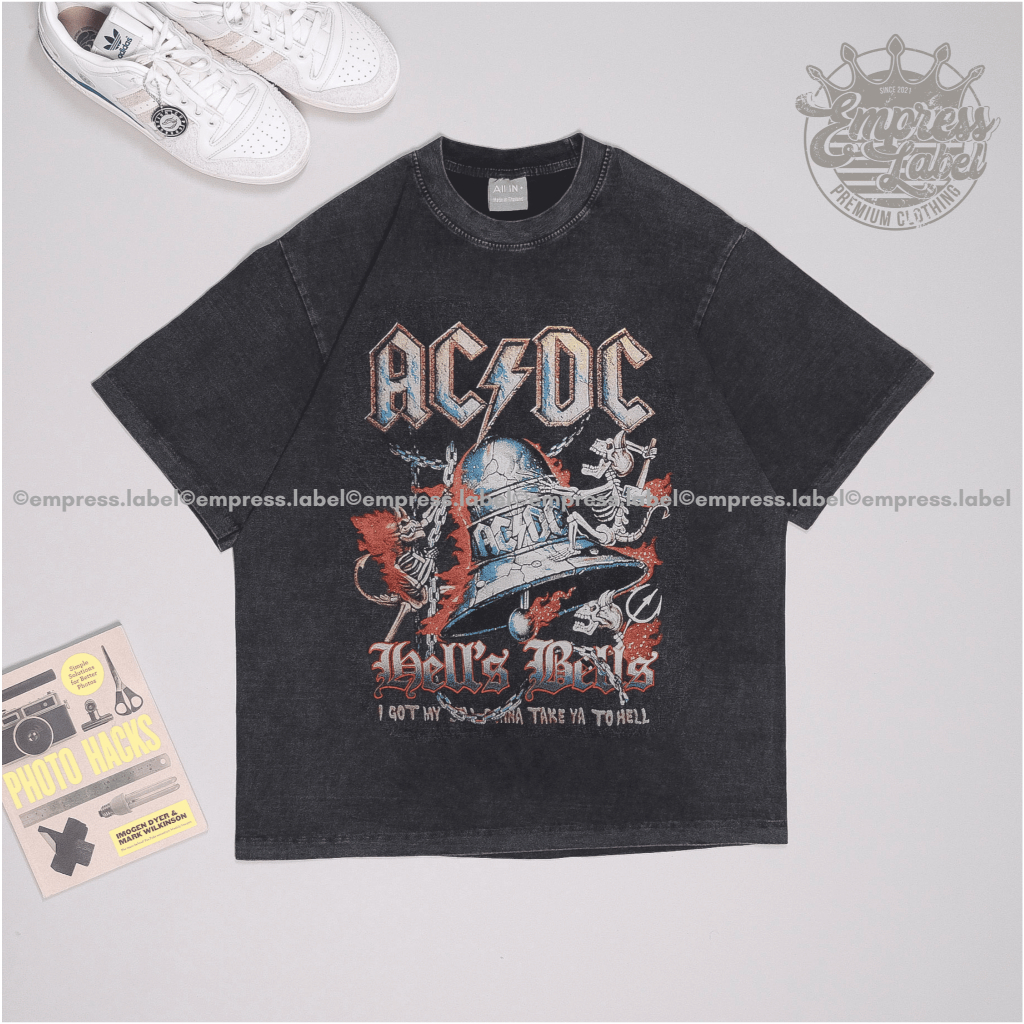 ACDC 2 Acid Wash Oversized T-Shirt Unisex One Size Fits All Cotton ...