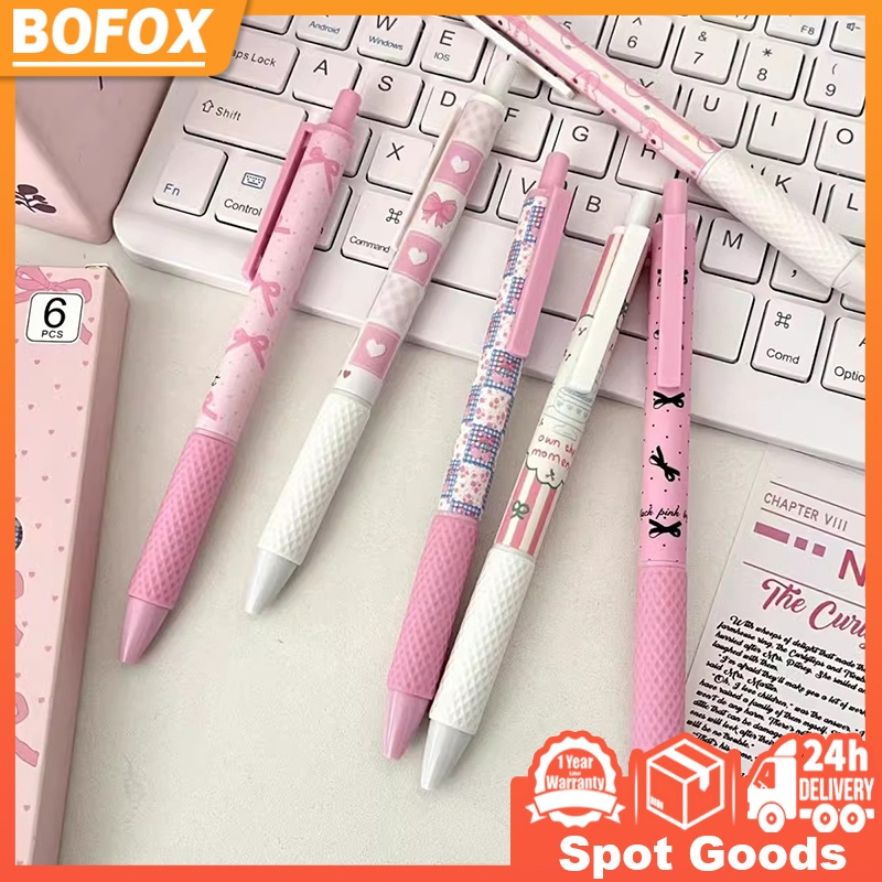 6Pens/set Pink Bow Gel Pen Pink Girl Heart Press Black Pen 0.5mm Pink ...