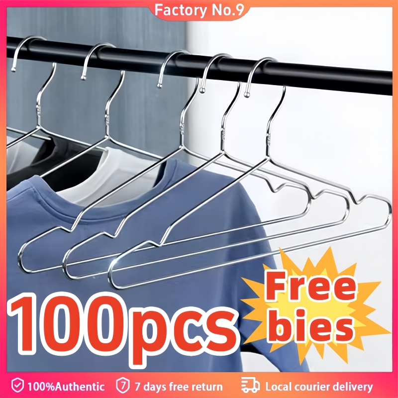 【Free Gift】100 thick stainless steel clothes hangers, non-slip clothes ...