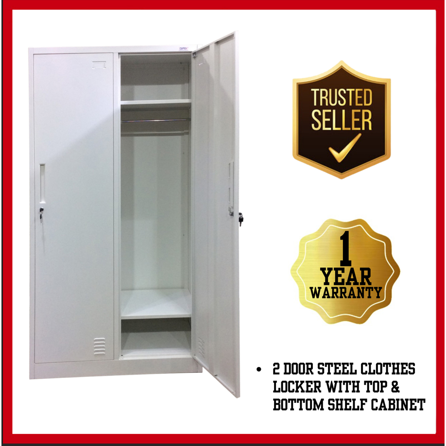 2 Door Steel Clothes Locker with Top & Bottom Shelf Cabinet | Shopee ...