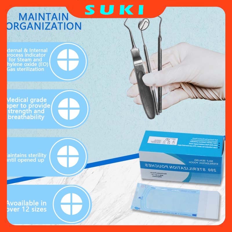200pcs Self-Sealing Sterilization Pouches, Medical/Dental Instrument ...