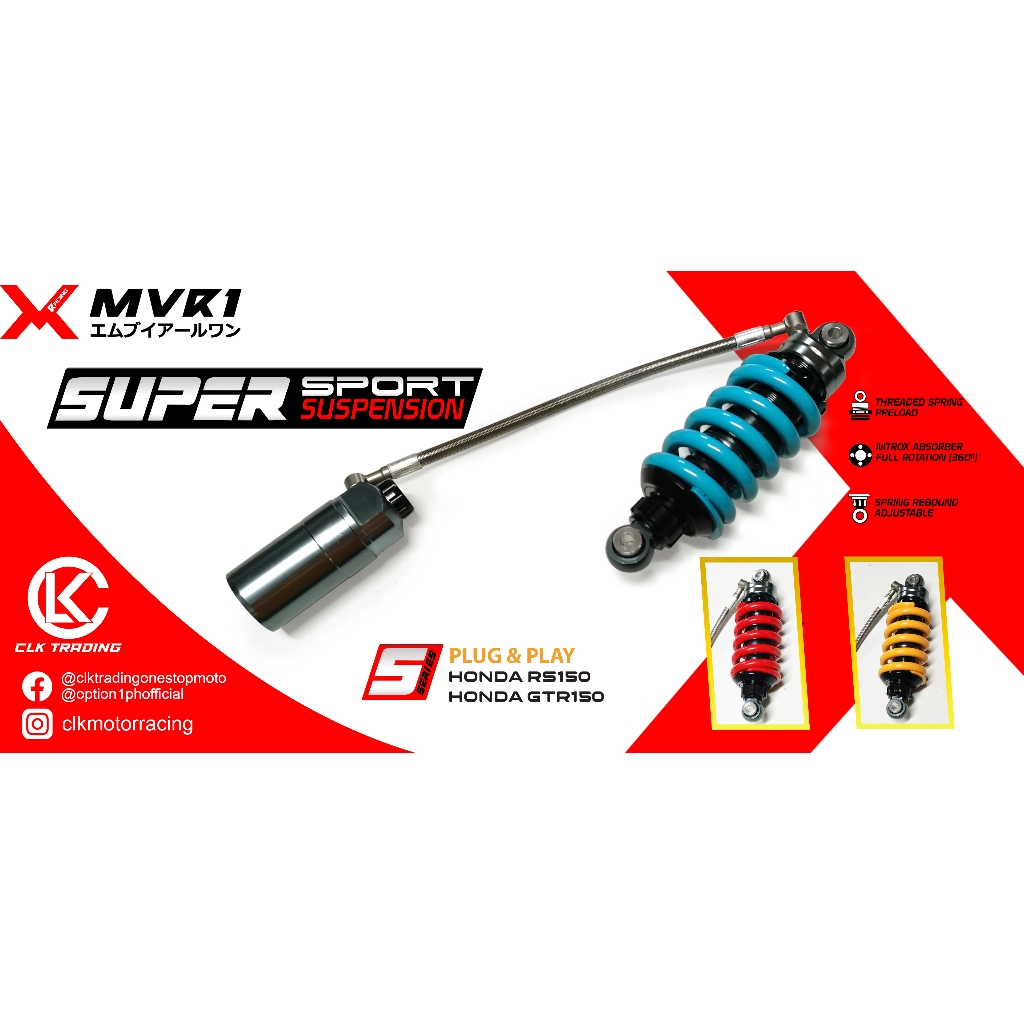 MVR1 REAR Shock Full Adjustable 225mm Shock Suspension Honda RS 150 GTR ...