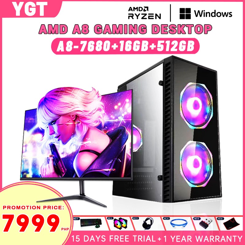 AMD A8 Gaming Desktop Computer Set 4 Cores 16GB RAM 256GB/512GB/1TB SSD ...