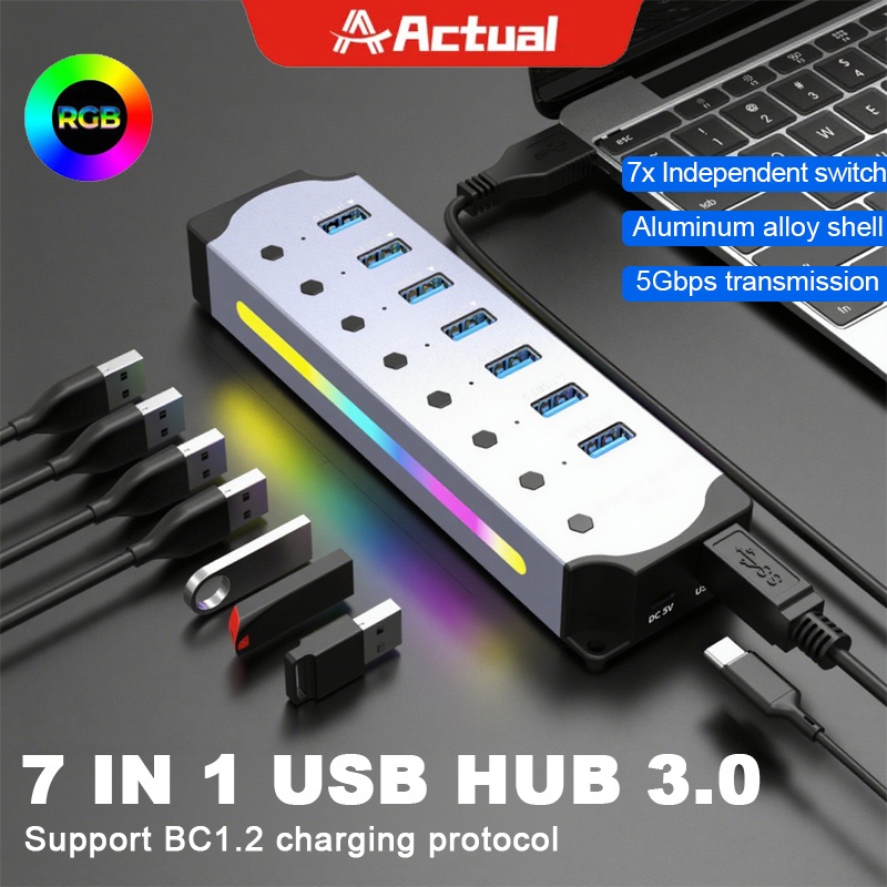 Actual 7 Port Powered USB 3.0 HUB 5Gbps High Speed Interface Individual ...
