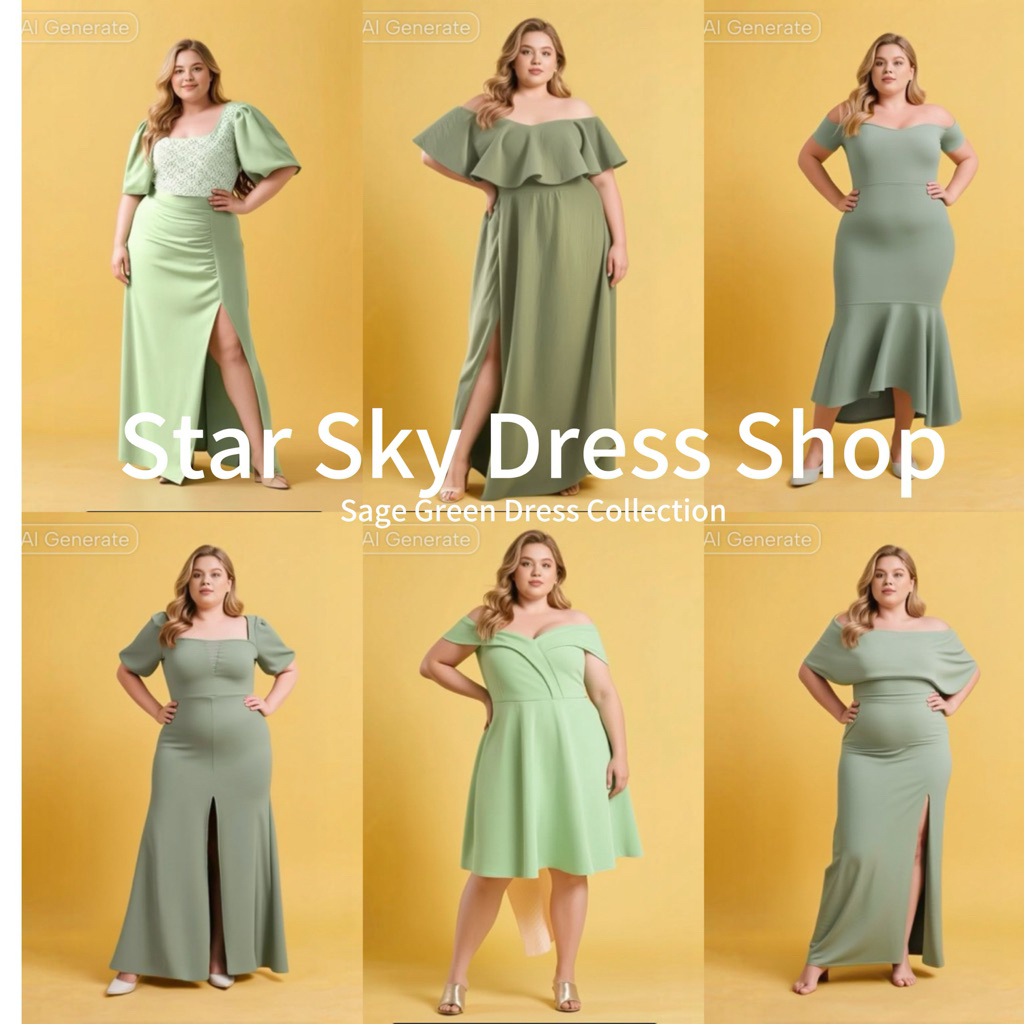 SAGE GREEN Filipiniana Gown with Slit Bridesmaid, Ninang, Wedding, Prom  Graduation dress plus size - Main Image