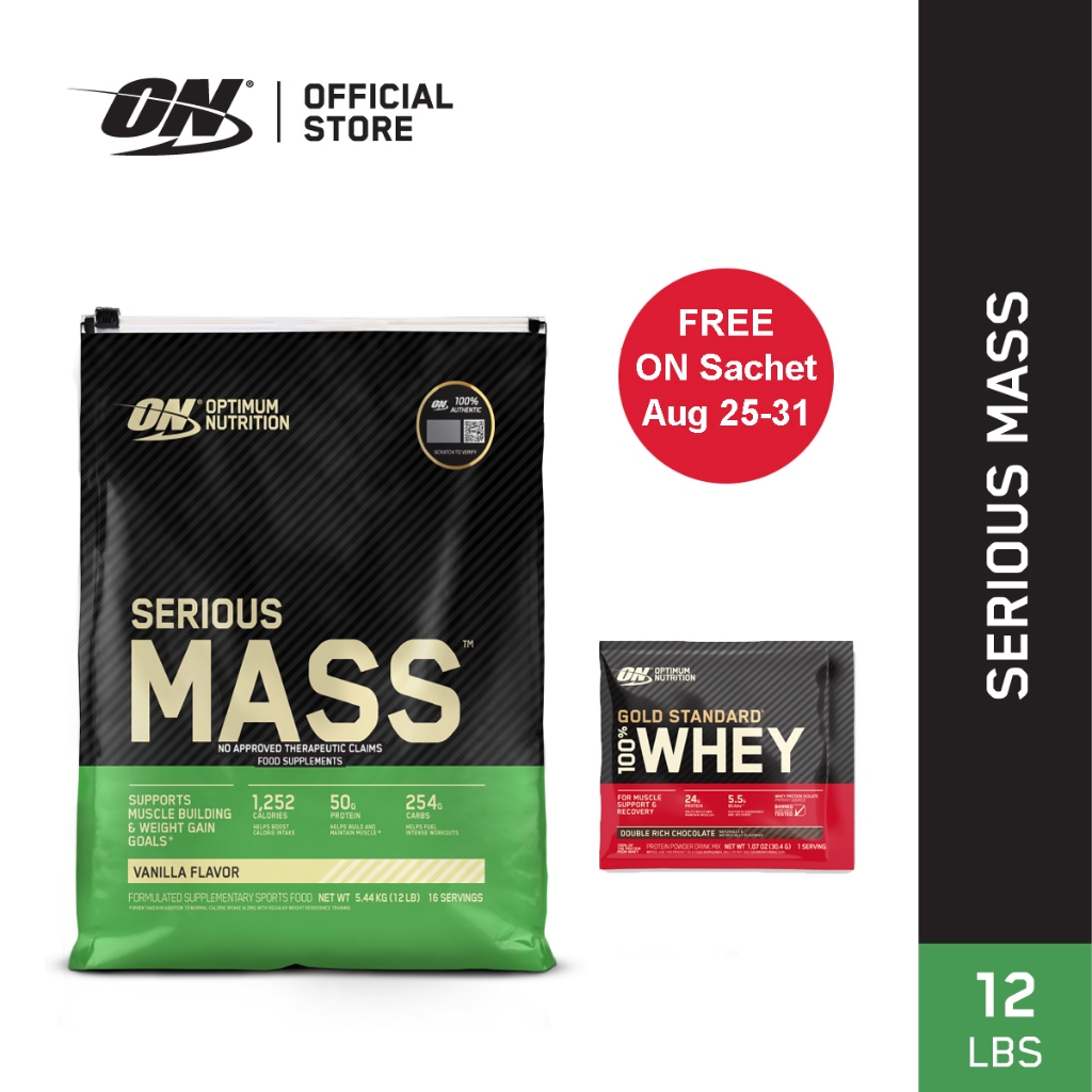 Optimum Nutrition Serious Mass Gainer Protein 12 lbs [FREE ON Sachet ...
