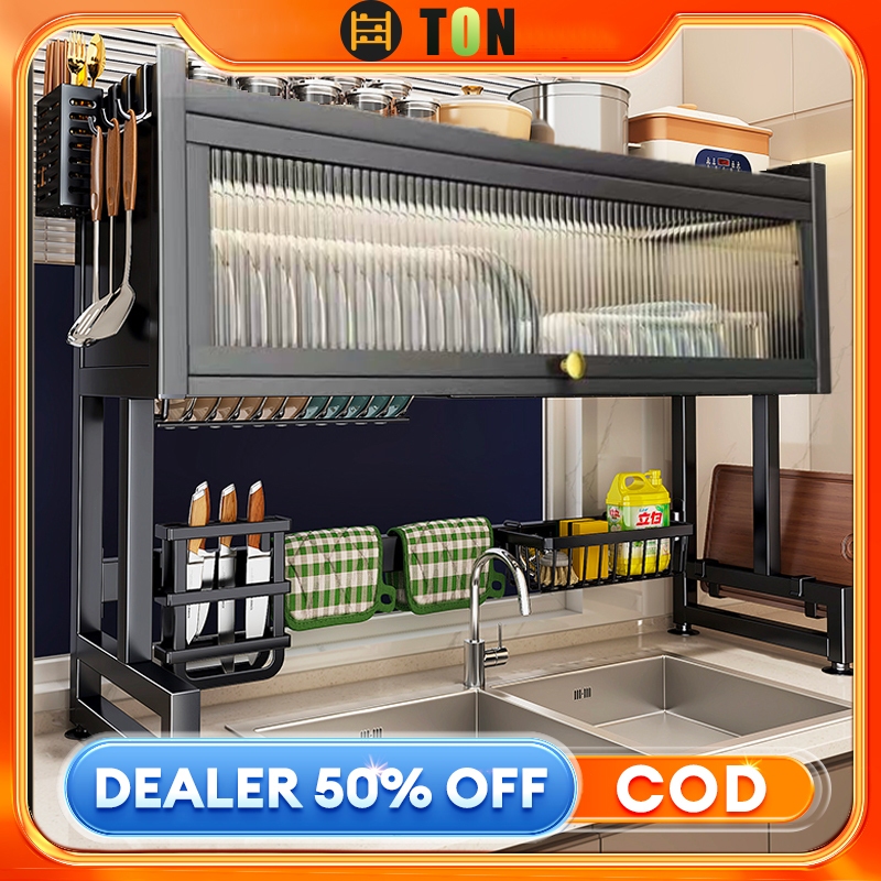 Kitchen Shelve Metal Rack Acrylic Cover Dish Cabinet Rack Drying ...