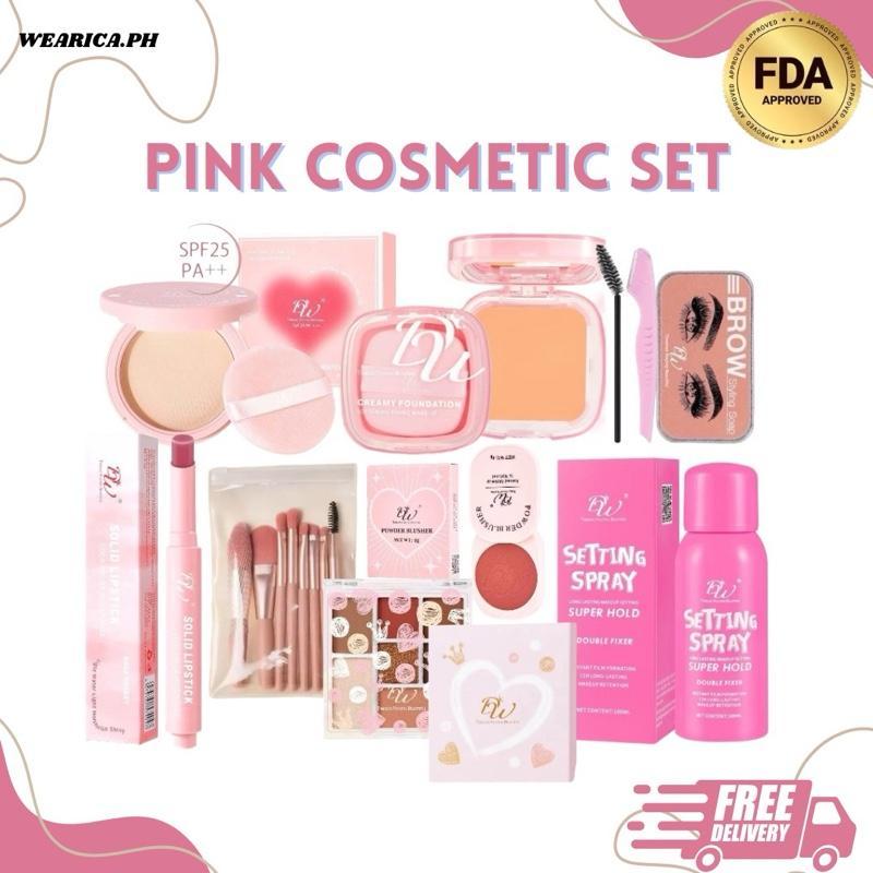 8in1 PINK Cosmetics Set face powder, creamy foundation, eyebrow gel, 7 ...