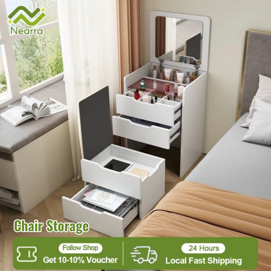 Nearra Flip-top Dressing Table with Chair Bedside Multi-Space Drawer ...