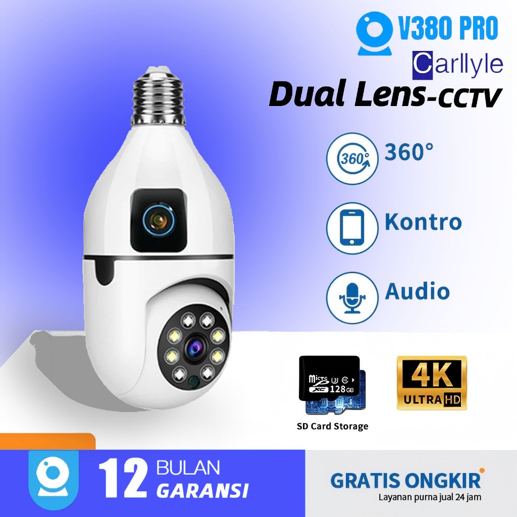 V380 Pro CCTV Bulb Camera No Wifi Need Dual Lens CCTV lp Security ...