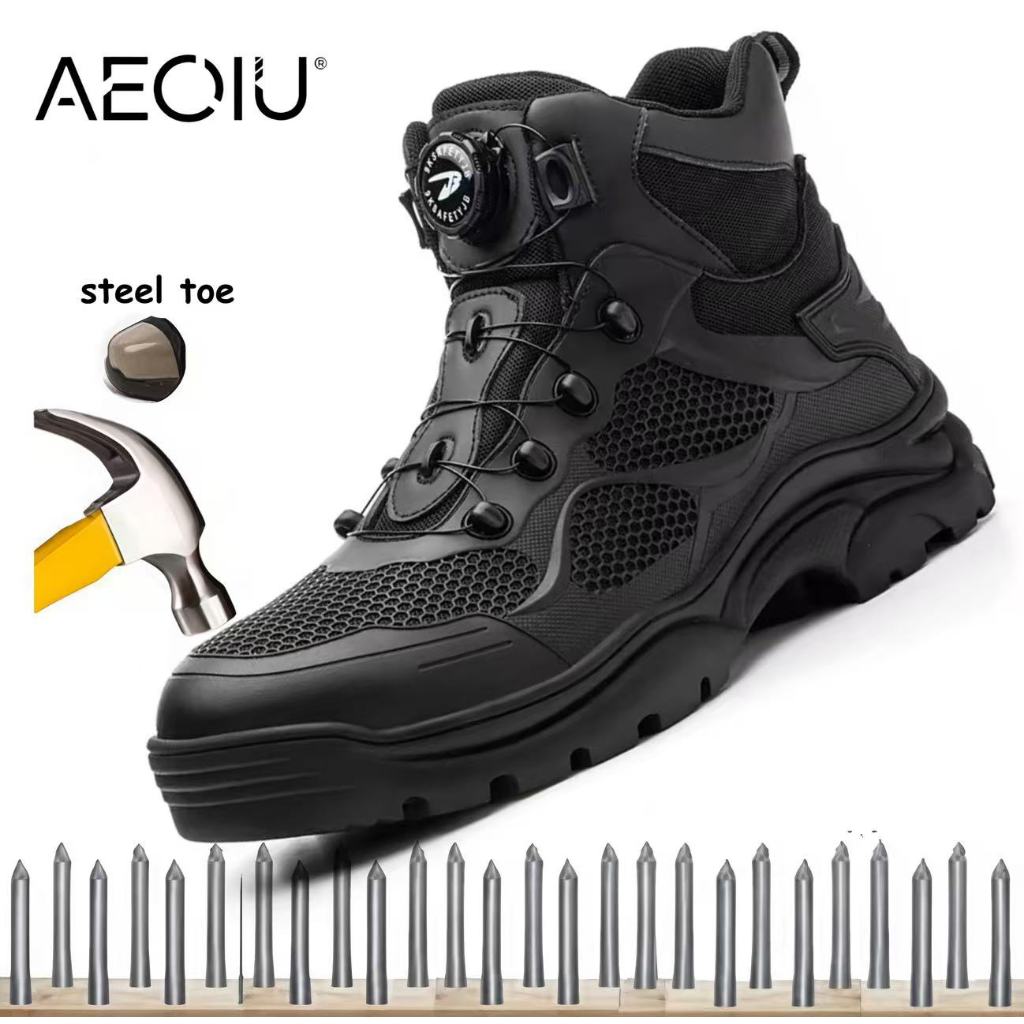 Rotating buckle style work boots with steel toe, men's safety shoes ...