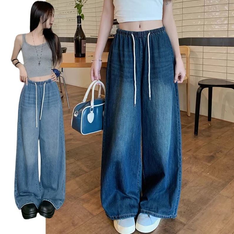 LADIES GARTERIZED WIDE LEG DENIM PANTS BAGGY PANTS RETRO PANTS #210 ...