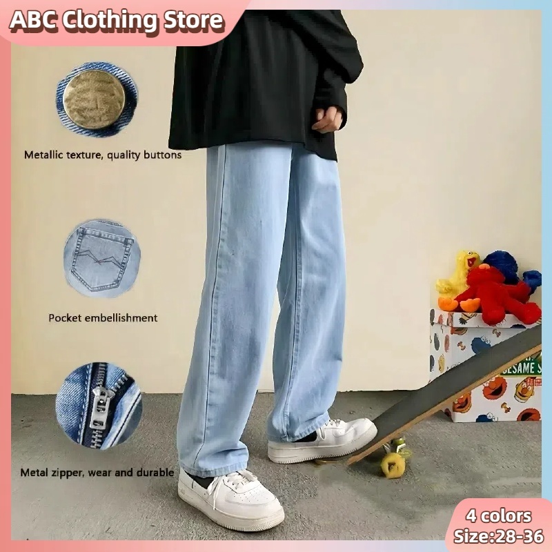ABC Blue Denim Pants Men Baggy Pants Men Maong Pant Straight Cut Wide ...