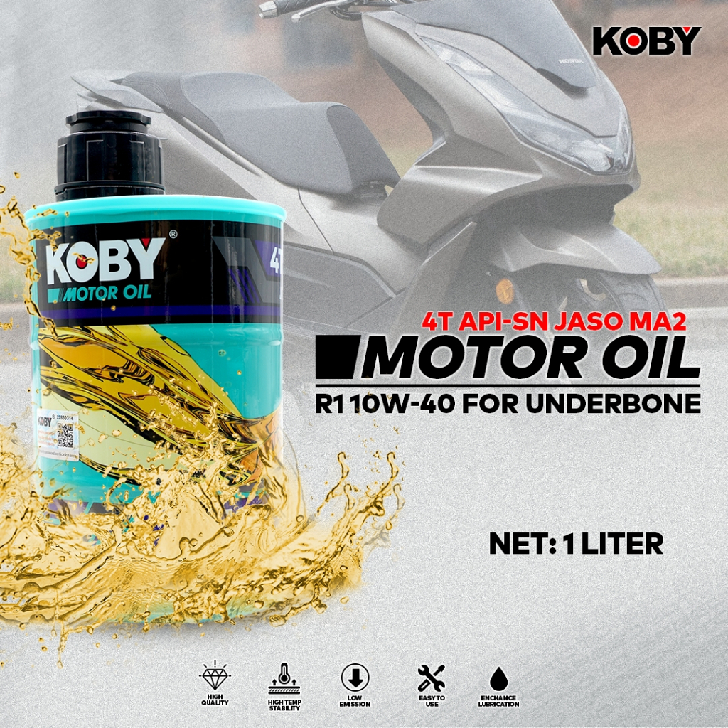 KOBY MOTOR OIL R1 10W-40 UNDERBONE 1LITER 4T API-SN JASO MA2 ENGINE OIL ...