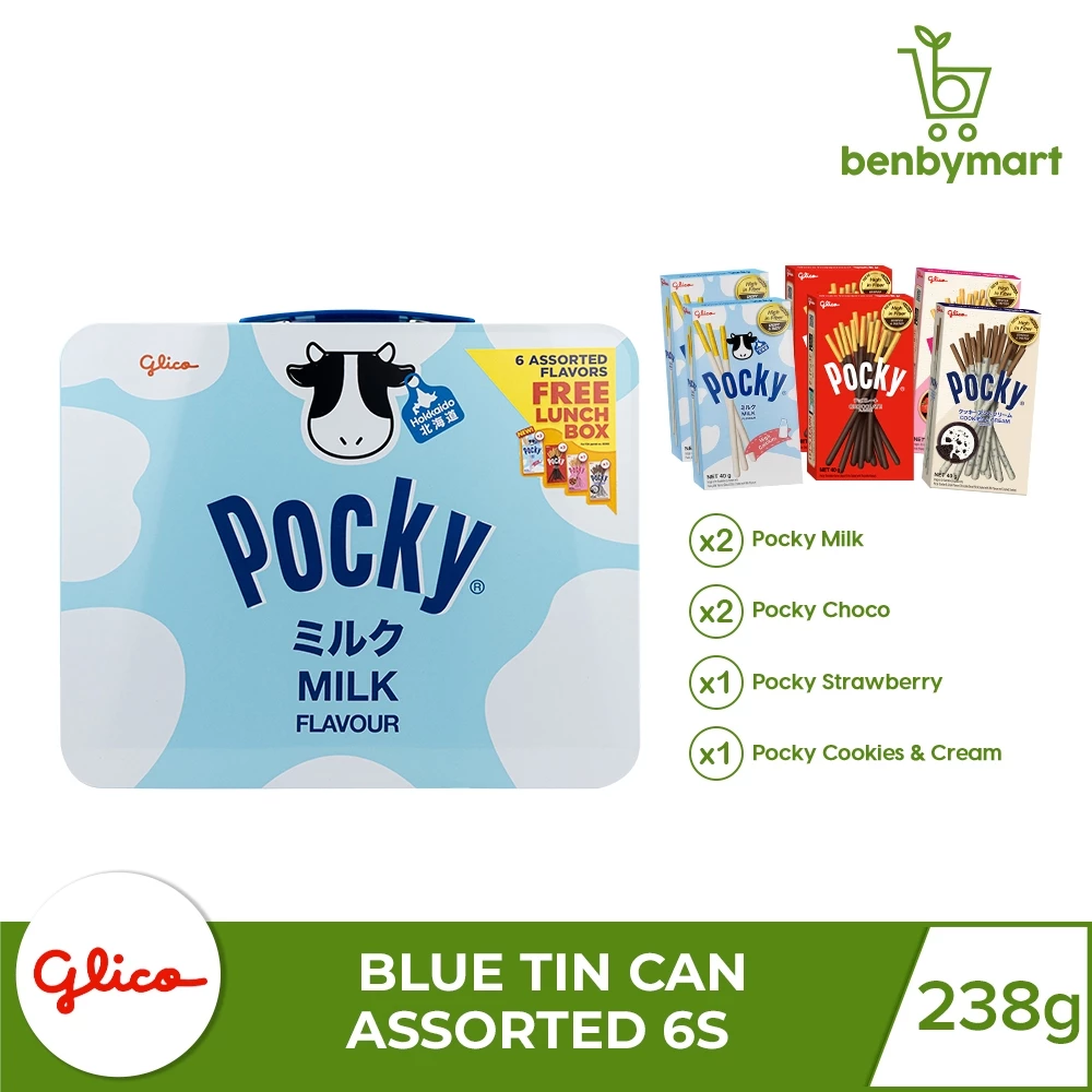 Pocky with Blue Tin Lunch Box