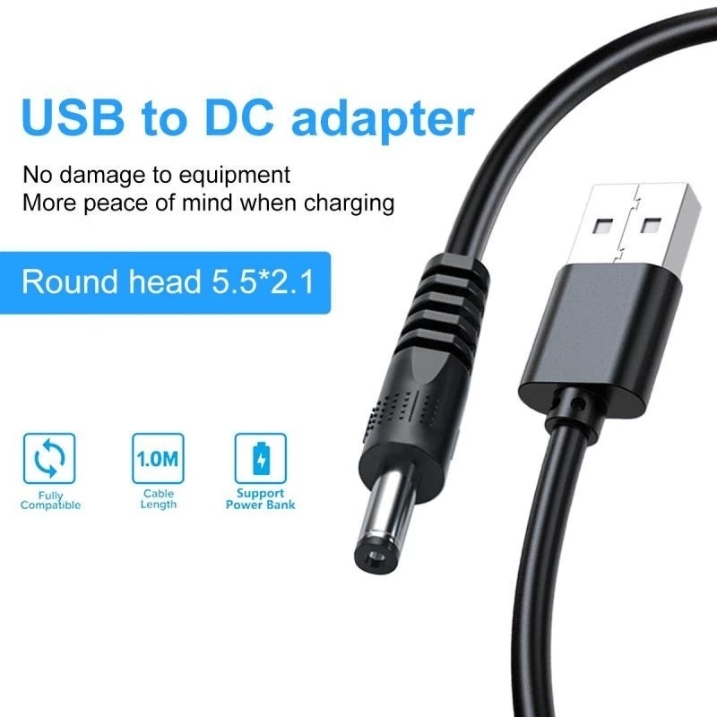 HTM USB to DC 5.5mm Charging Cable 28 AWG for Hub Mini Fan Table Lamp ...