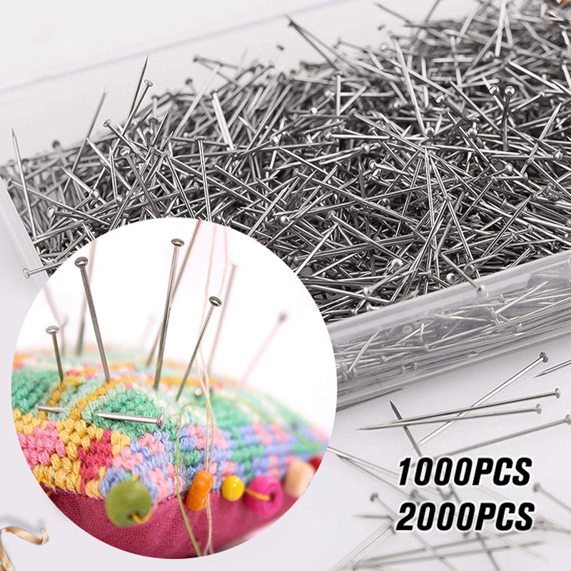 2000pcs/Box Sewing Pins Stainless Steel Flat Head Pin Fine 26mm Silver ...