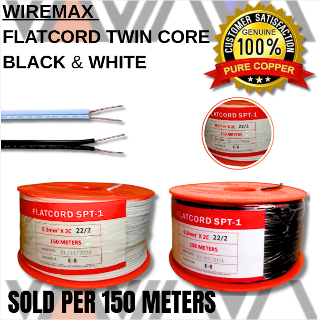 WIREMAX FLATCORD WIRE 22/2 ( 0.30mm²X2C ) 150 METERS 100% Pure Copper ...