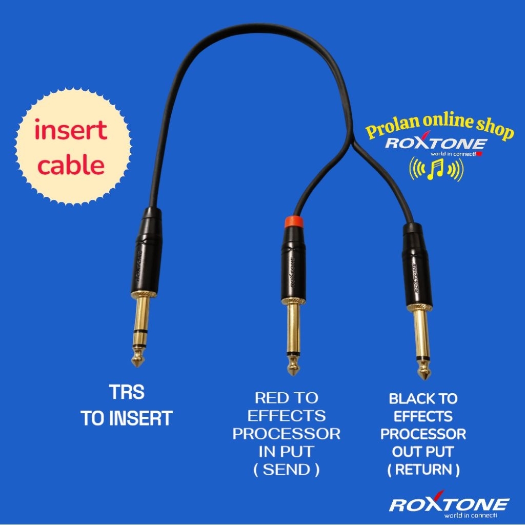Roxtone INSERT CABLE 6.35mm TRS TO dual 6.35mm PL plug Mono/6.35mm TRS ...