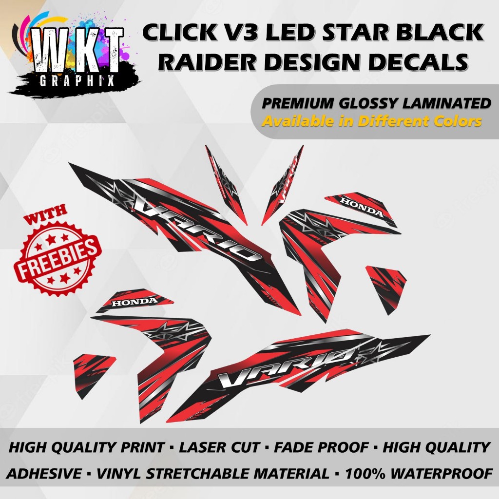 HONDA CLICK V3 LED STAR BLACK RAIDER DESIGN DECALS STICKER (WATERPROOF ...