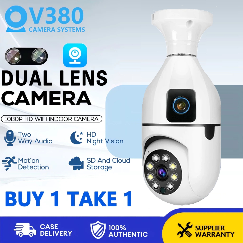 V380 Pro CCTV Bulb Camera Dual Lens 16MP No WIFI Needed 3D Panoramic ...