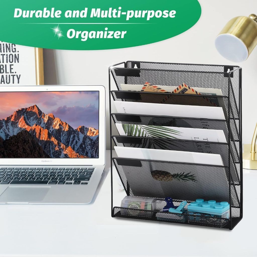 2-in-1 File Storage Rack Wall-mounted/Desktop Metal File Rack Office ...