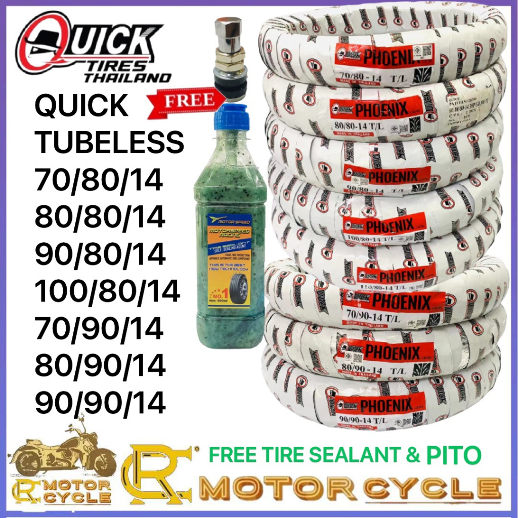 QUICK TIRE PHOENIX TUBELESS By 14 For Aerox 100/80/14 110/80/14 110/70 ...