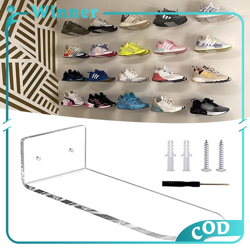 Sneaker Display Rack Wall Mounted Shoe Shelves Clear Acrylic Floating ...
