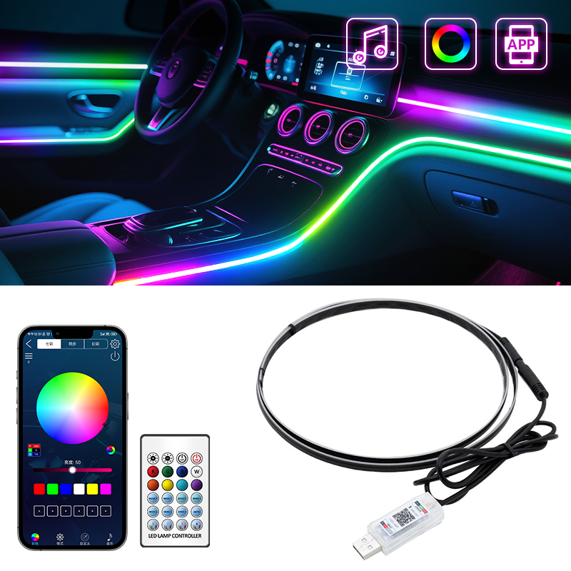 RGB car Led Strips lights racing streamer USB instrument panel center ...