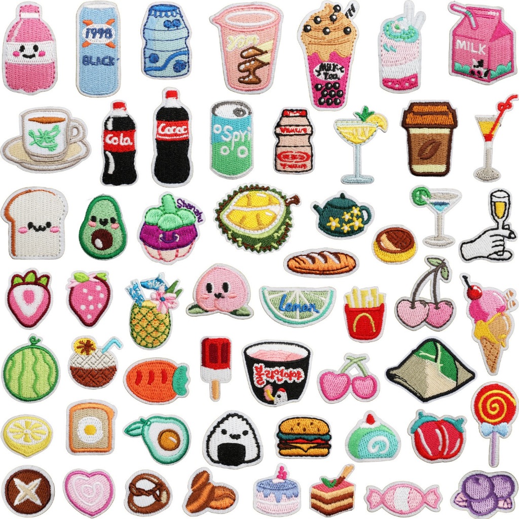 Food embroidery patch cartoon DIY dress up beverage bread patch bag ...
